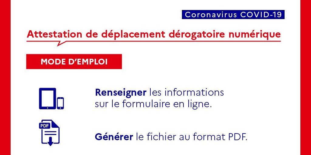 PANDÉMIE COVID-19 : Attestation de déplacement au format numérique